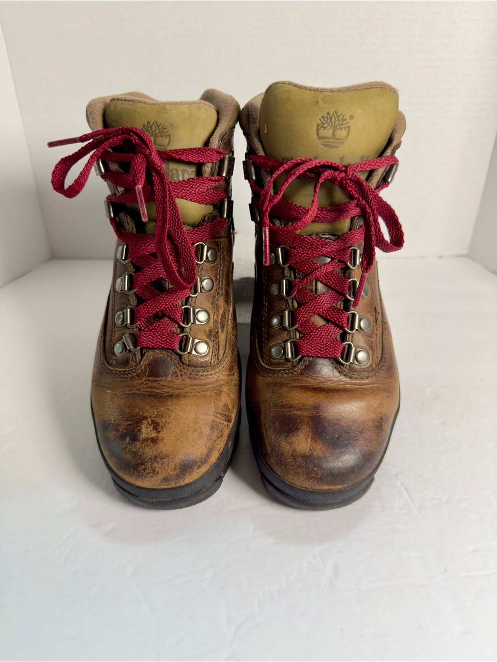 Timberland Brown Leather Hiking Boots with Red Laces Women’s Sz 8.5